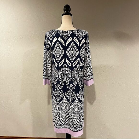 Geometrical print scoop neck shift 3/4 length sleeve dress - Picture 8 of 12